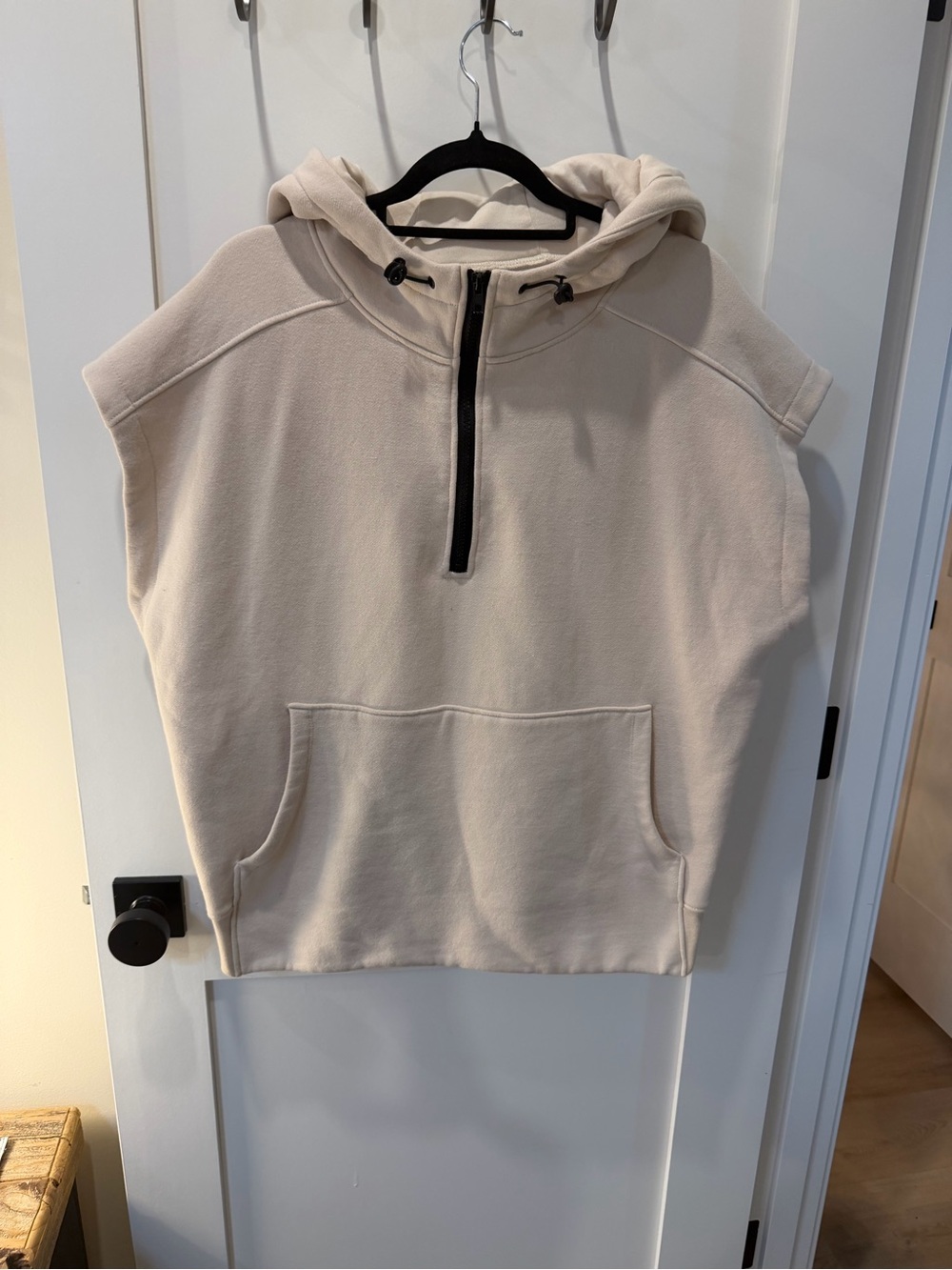 Mono B Sleeveless Half-Zip Hoodie in Cream